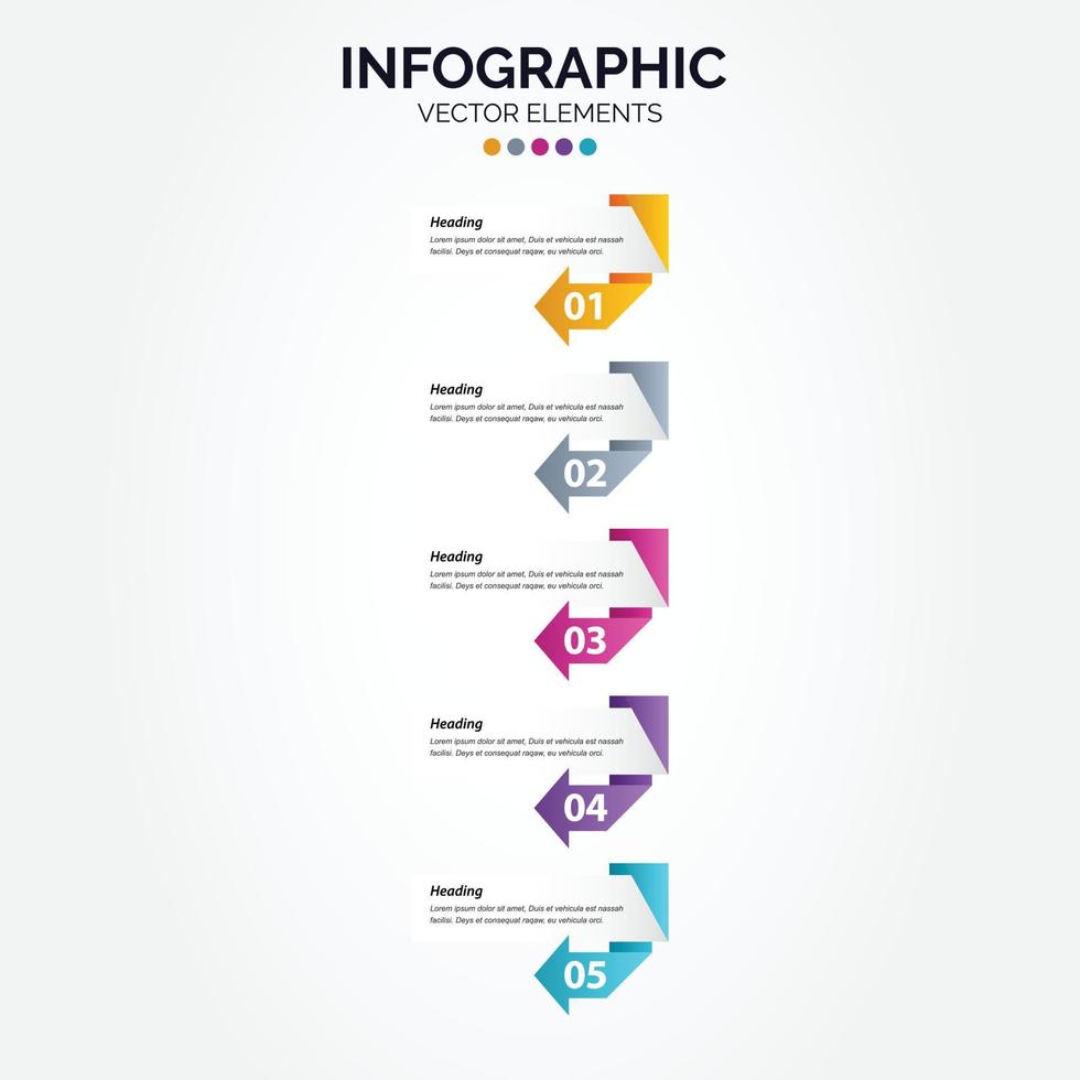 diseño de flecha infográfica vertical vectorial con 5 opciones o pasos. infografía vertical para el concepto de negocio vector