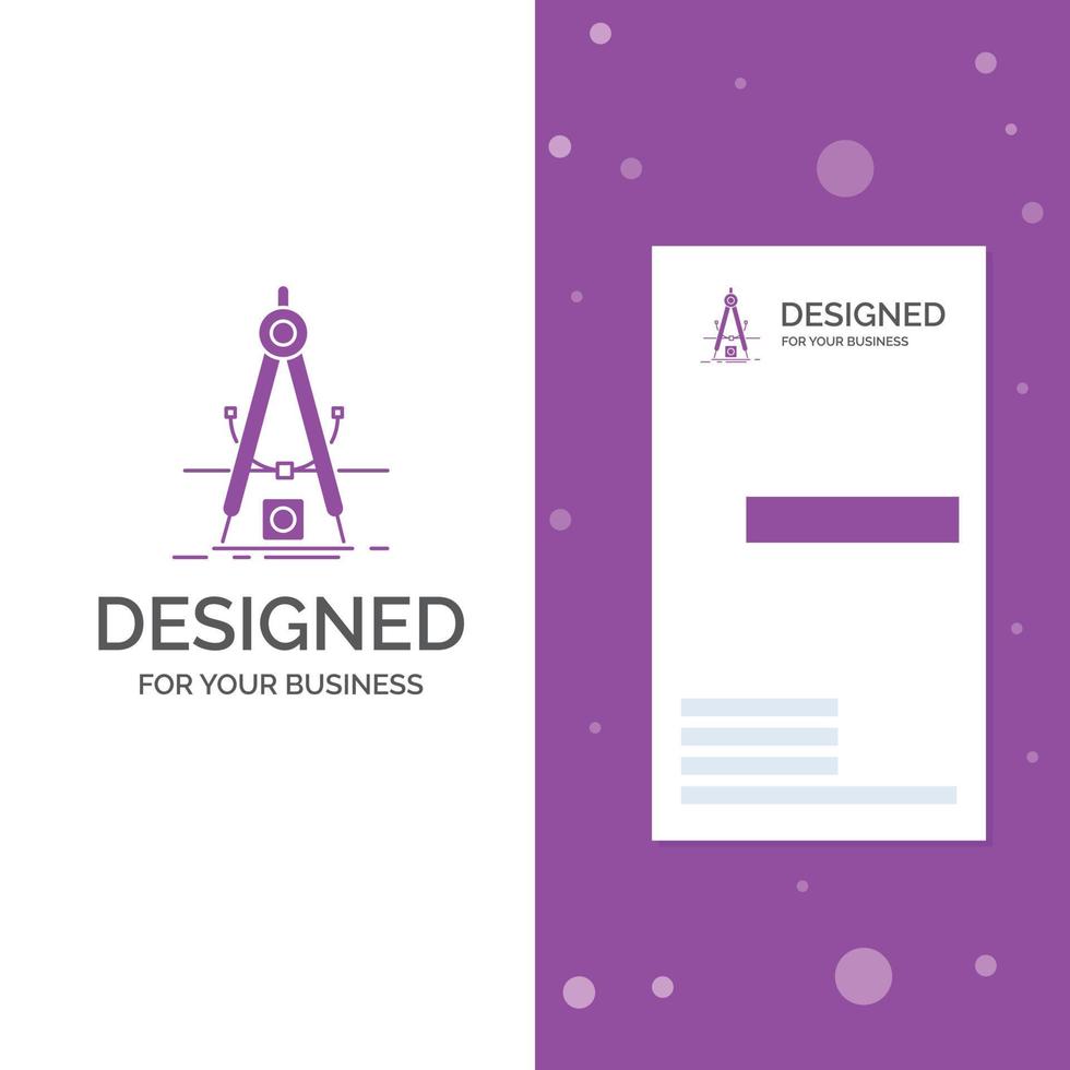 logotipo de empresa para el diseño. medida. producto. refinamiento. desarrollo. plantilla de tarjeta de visita de negocio púrpura vertical. ilustración de vector de fondo creativo