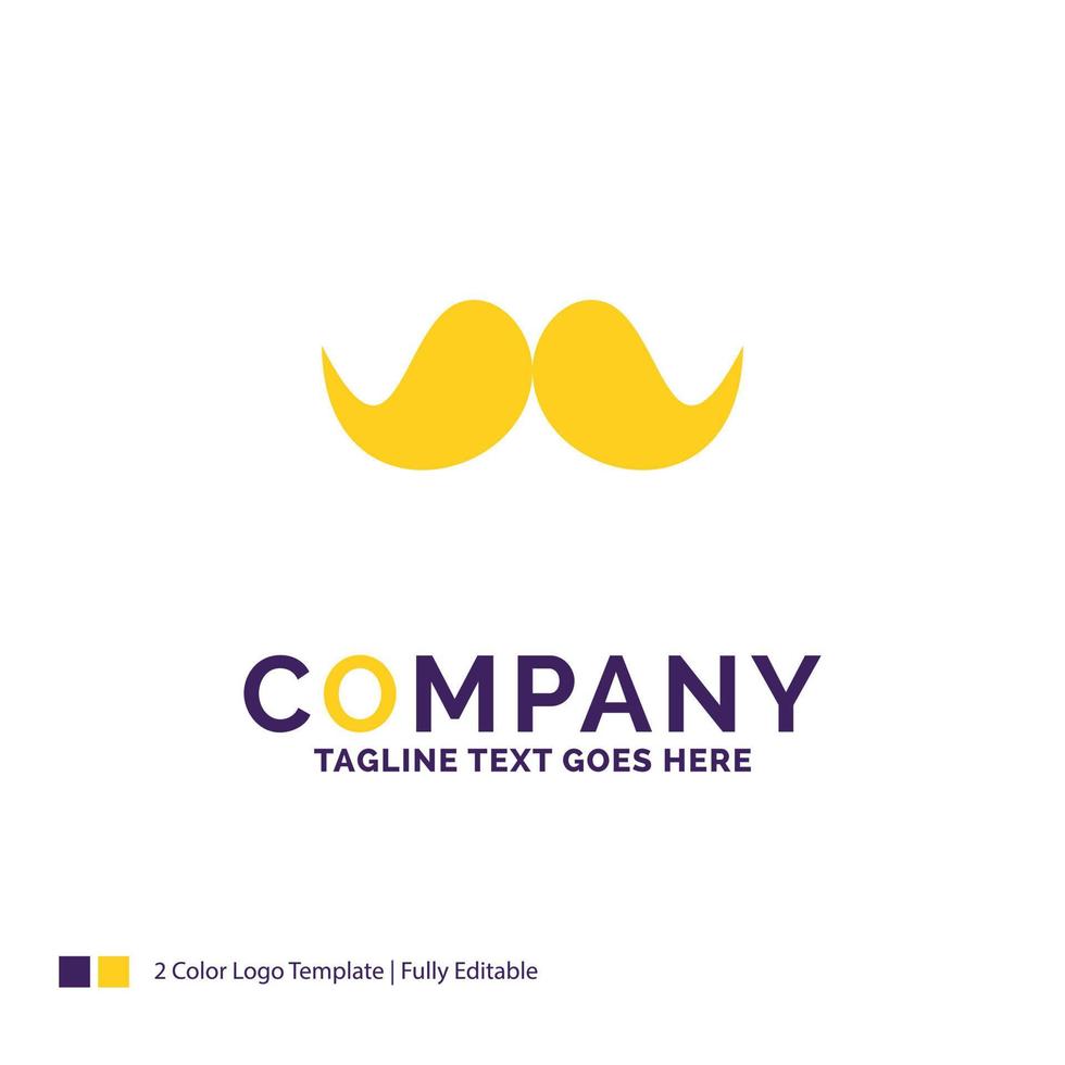 Company Name Logo Design For moustache. Hipster. movember. male. men. Purple and yellow Brand Name Design with place for Tagline. Creative Logo template for Small and Large Business. vector