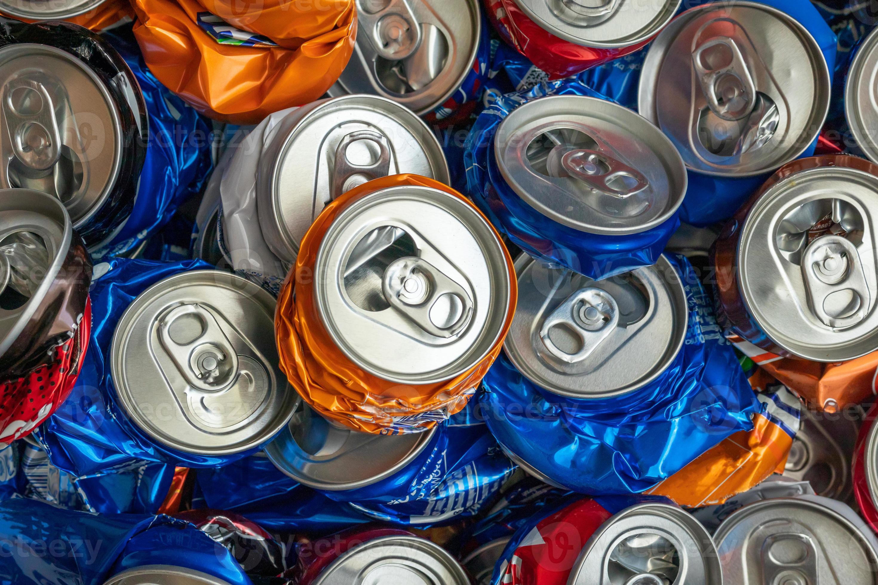 recycle aluminum metal crushed can waste background 13027790 Stock