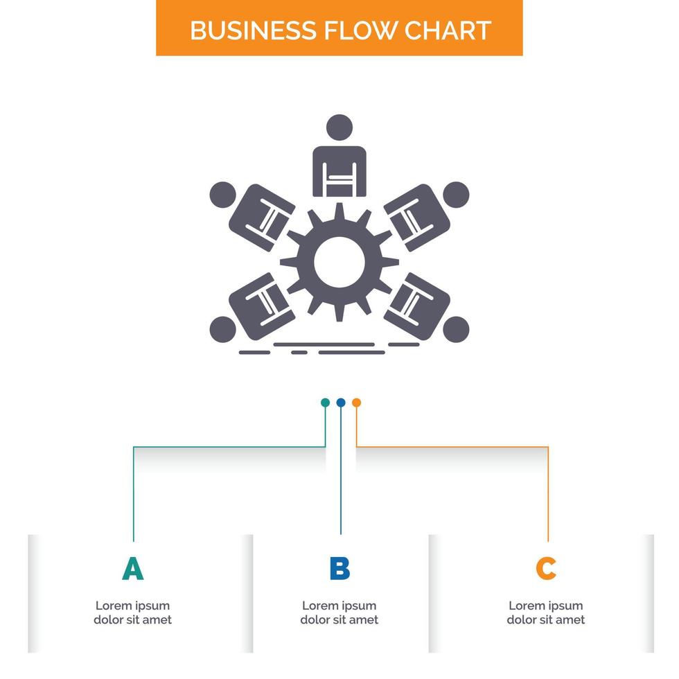 team. group. leadership. business. teamwork Business Flow Chart Design with 3 Steps. Glyph Icon For Presentation Background Template Place for text. vector