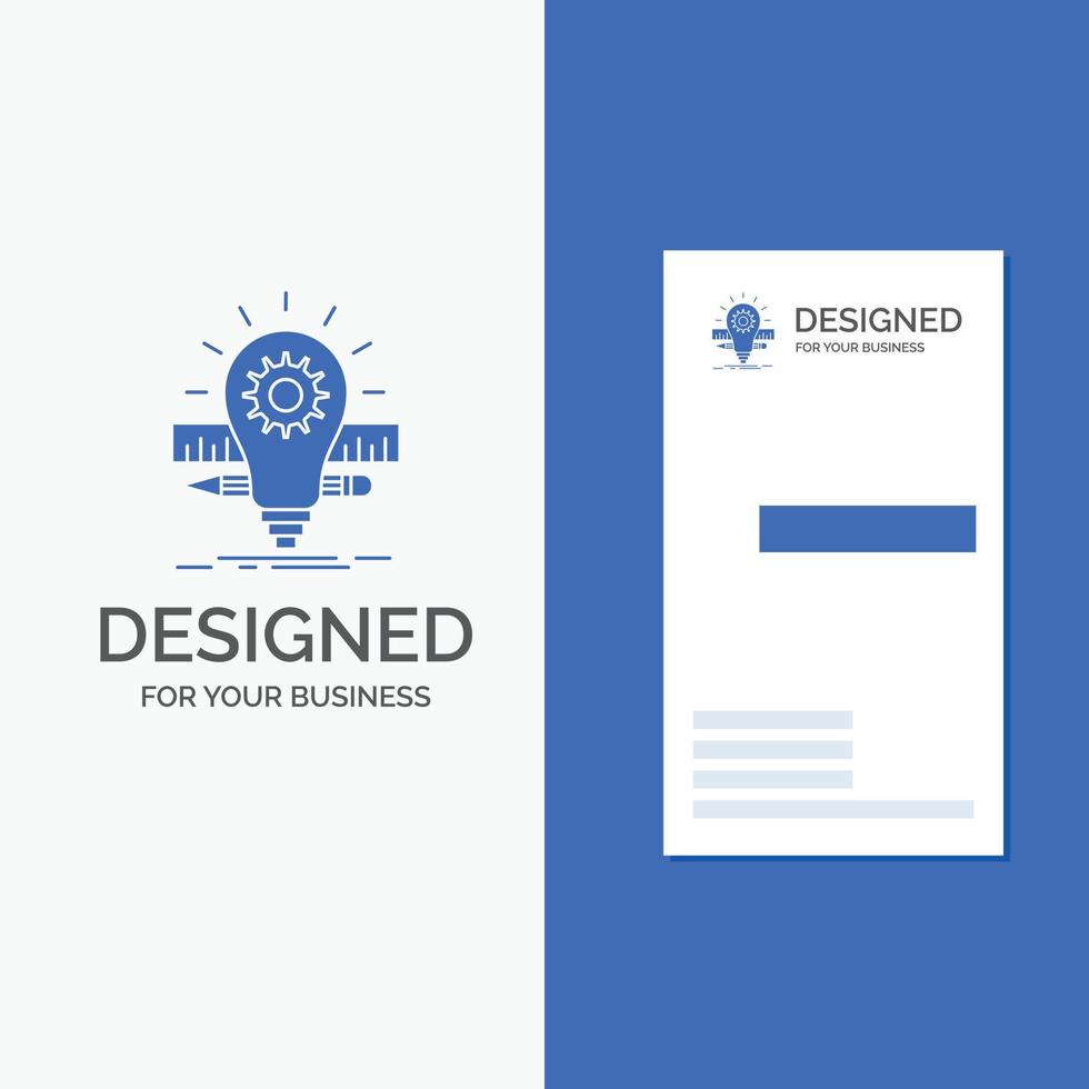 logotipo de empresa para el desarrollo. ocurrencia. bulbo. lápiz. escala. plantilla de tarjeta de visita de negocio azul vertical. vector