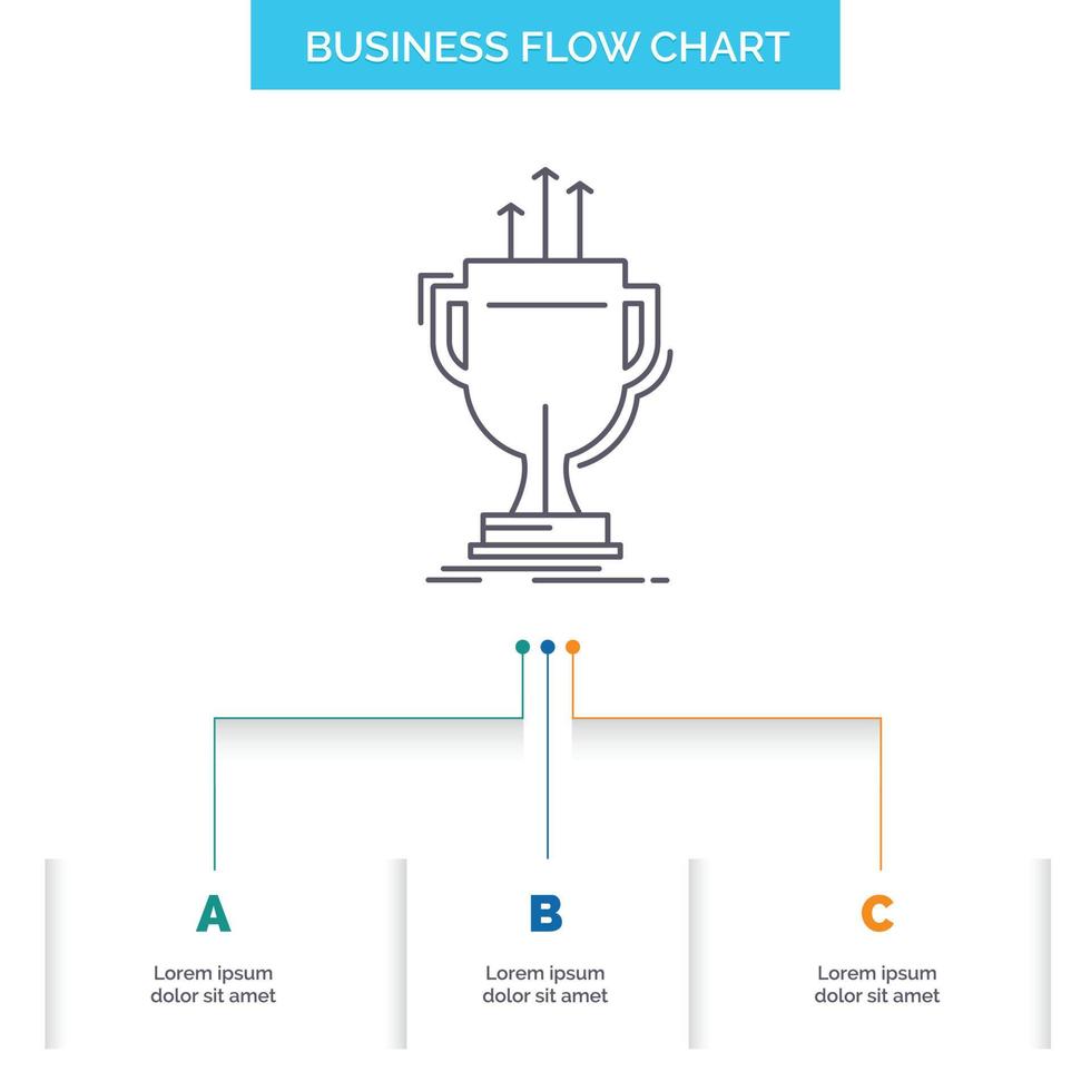 award. competitive. cup. edge. prize Business Flow Chart Design with 3 Steps. Line Icon For Presentation Background Template Place for text vector