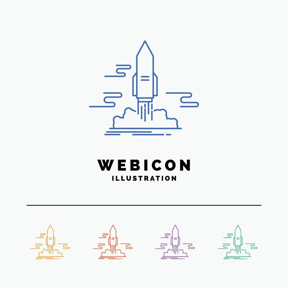 launch. Publish. App. shuttle. space 5 Color Line Web Icon Template isolated on white. Vector illustration