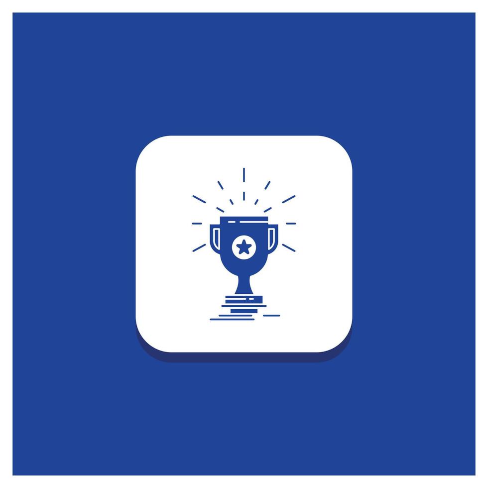 Blue Round Button for award. trophy. prize. win. cup Glyph icon vector