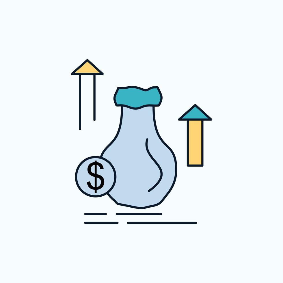 money. bag. dollar. growth. stock Flat Icon. green and Yellow sign and symbols for website and Mobile appliation. vector illustration