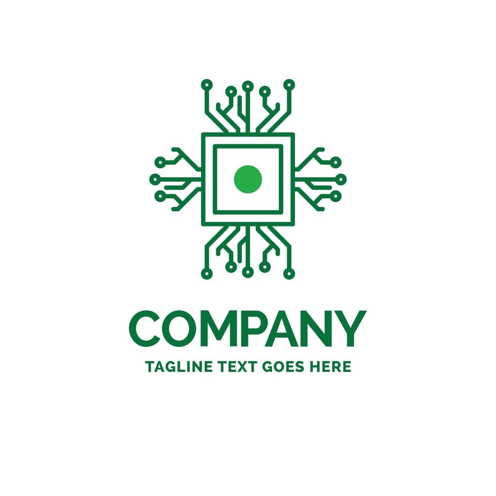 Chip. cpu. microchip. processor. technology Flat Business Logo template. Creative Green Brand Name Design. vector