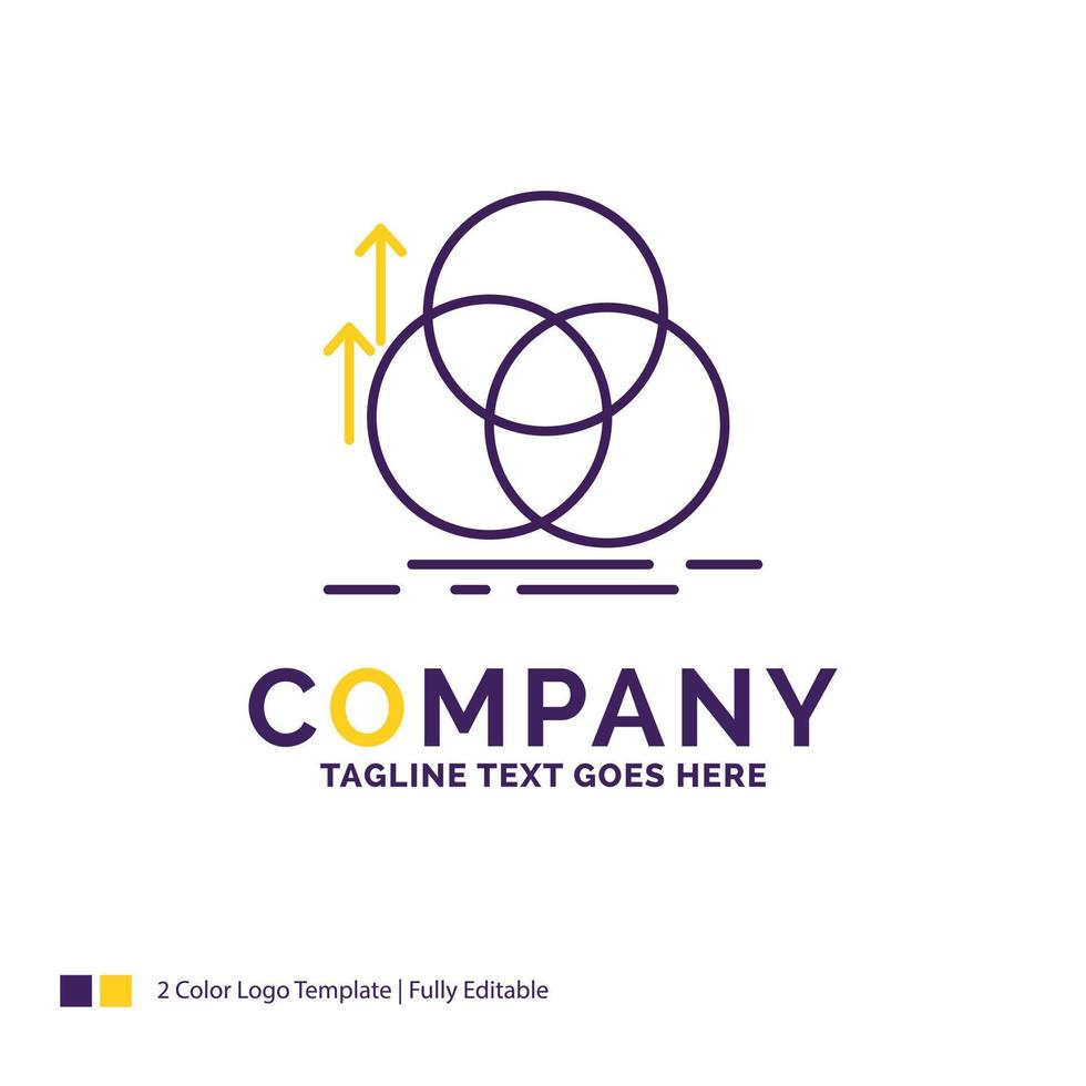 Company Name Logo Design For balance. circle. alignment. measurement. geometry. Purple and yellow Brand Name Design with place for Tagline. Creative Logo template for Small and Large Business. vector