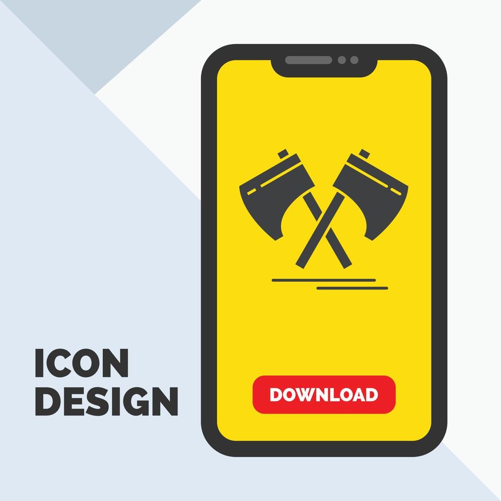 Axe. hatchet. tool. cutter. viking Glyph Icon in Mobile for Download Page. Yellow Background vector
