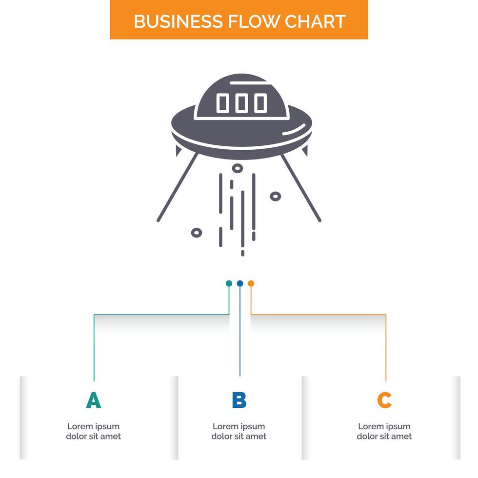 space ship. space. ship. rocket. alien Business Flow Chart Design with 3 Steps. Glyph Icon For Presentation Background Template Place for text. vector