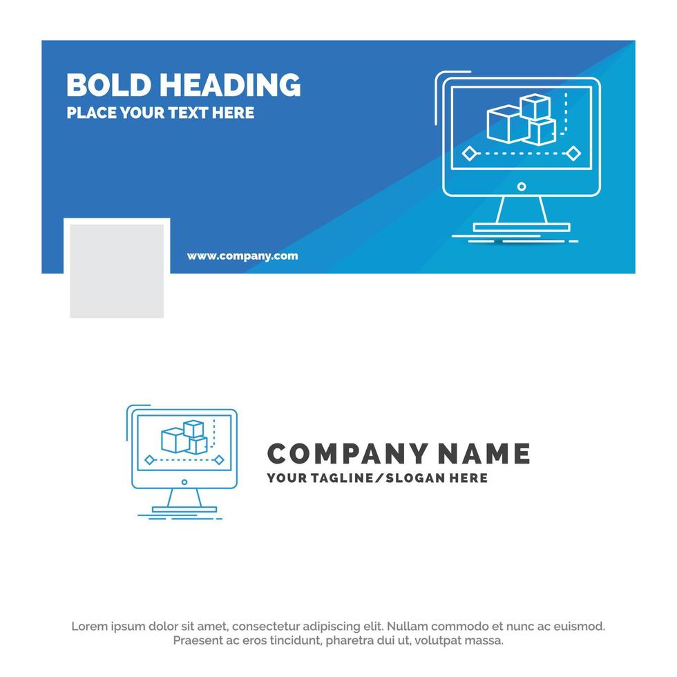 Blue Business Logo Template for Animation. computer. editor. monitor. software. Facebook Timeline Banner Design. vector web banner background illustration