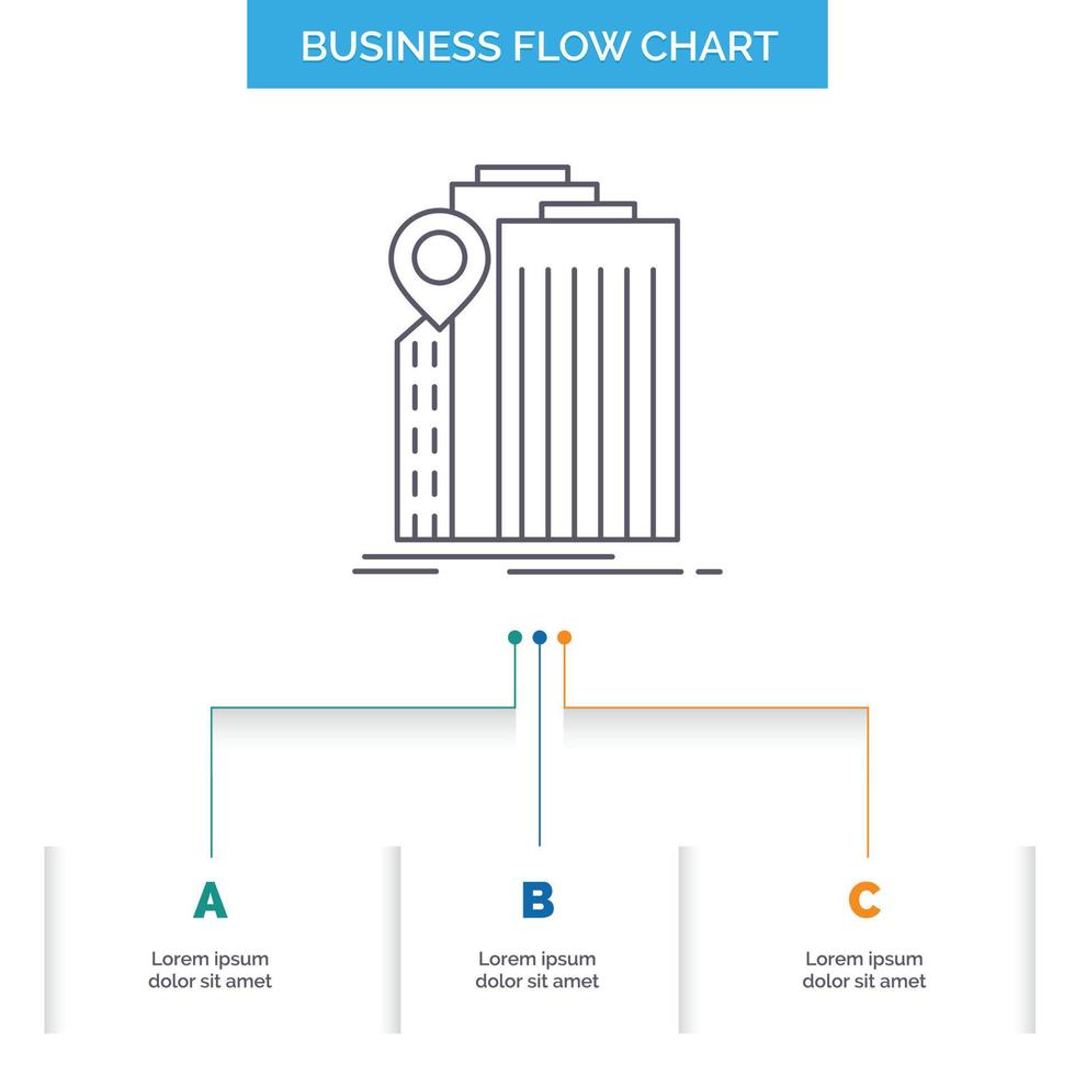 banco. bancario. edificio. federal. diseño de diagrama de flujo de negocios gubernamentales con 3 pasos. icono de línea para el lugar de plantilla de fondo de presentación para texto vector