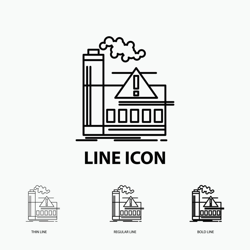 pollution. Factory. Air. Alert. industry Icon in Thin. Regular and Bold Line Style. Vector illustration