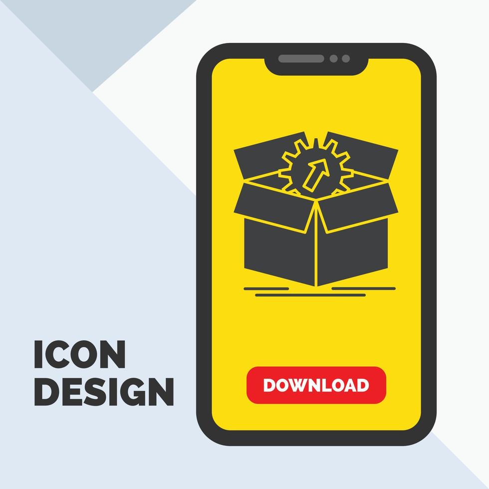 upload. performance. productivity. progress. work Glyph Icon in Mobile for Download Page. Yellow Background vector