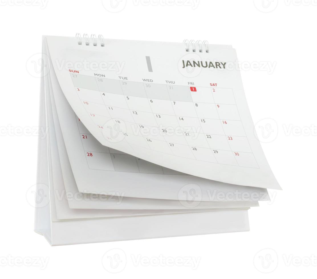 White paper desk calendar flipping page mockup isolated on white background photo