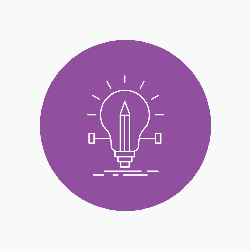 bulb. creative. solution. light. pencil White Line Icon in Circle background. vector icon illustration