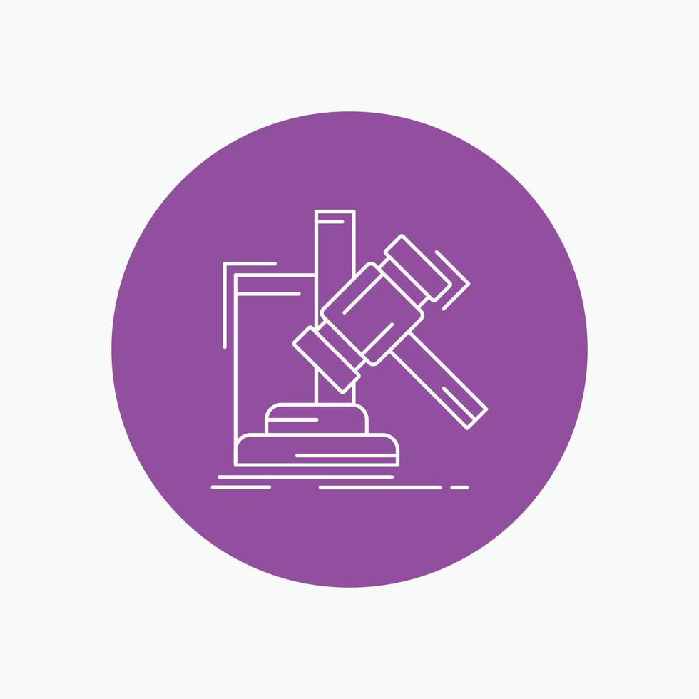 Auction. gavel. hammer. judgement. law White Line Icon in Circle background. vector icon illustration