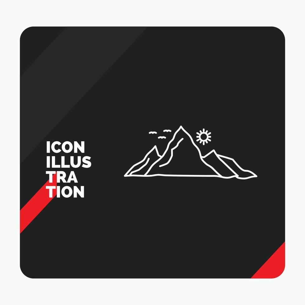 Red and Black Creative presentation Background for mountain. landscape. hill. nature. sun Line Icon vector