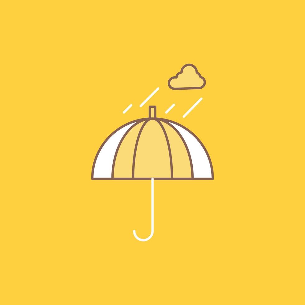 Umbrella. camping. rain. safety. weather Flat Line Filled Icon. Beautiful Logo button over yellow background for UI and UX. website or mobile application vector