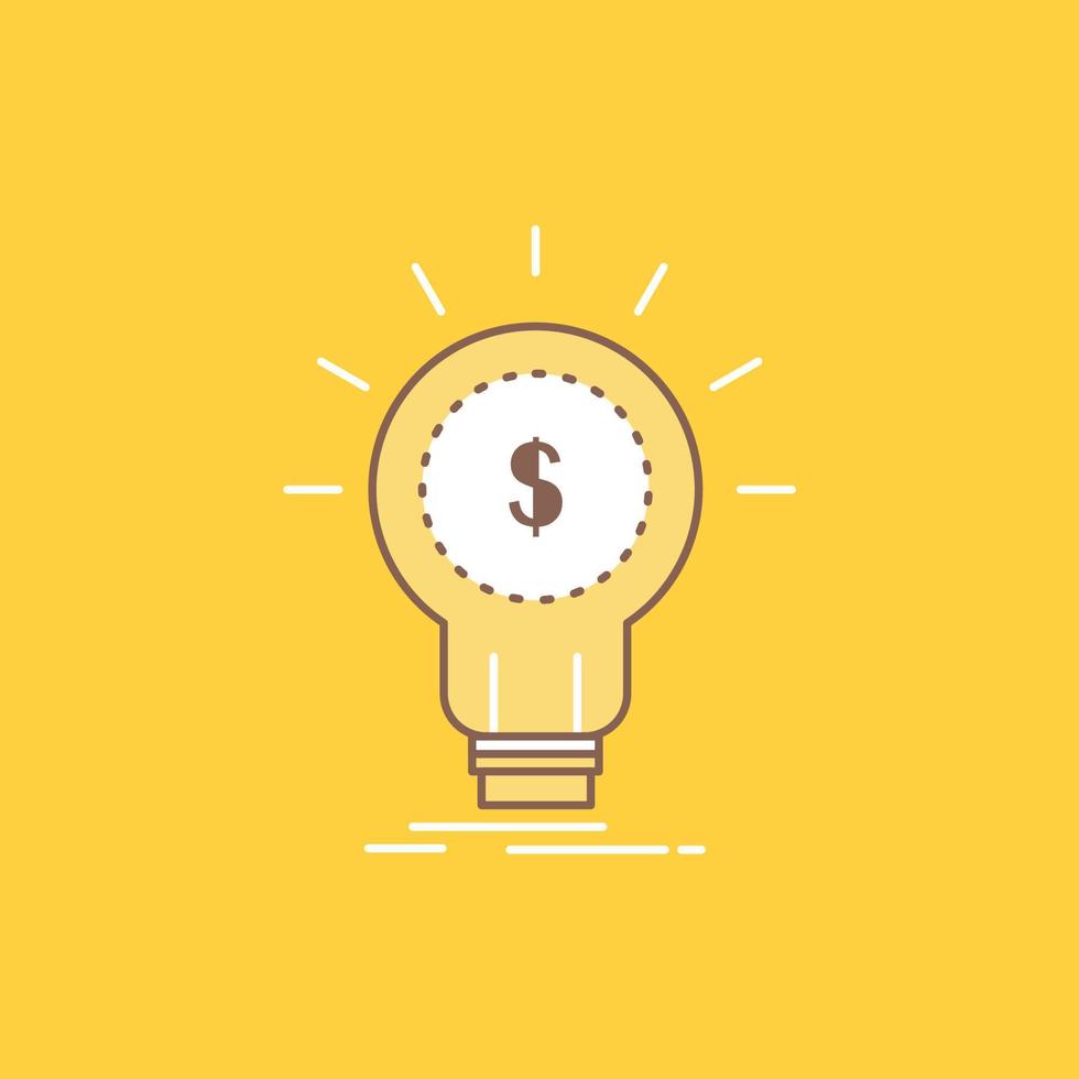 Finance. financial. idea. money. startup Flat Line Filled Icon. Beautiful Logo button over yellow background for UI and UX. website or mobile application vector