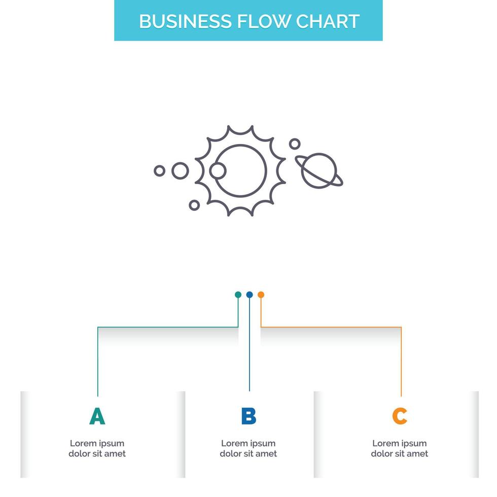 solar. system. universe. solar system. astronomy Business Flow Chart Design with 3 Steps. Line Icon For Presentation Background Template Place for text vector