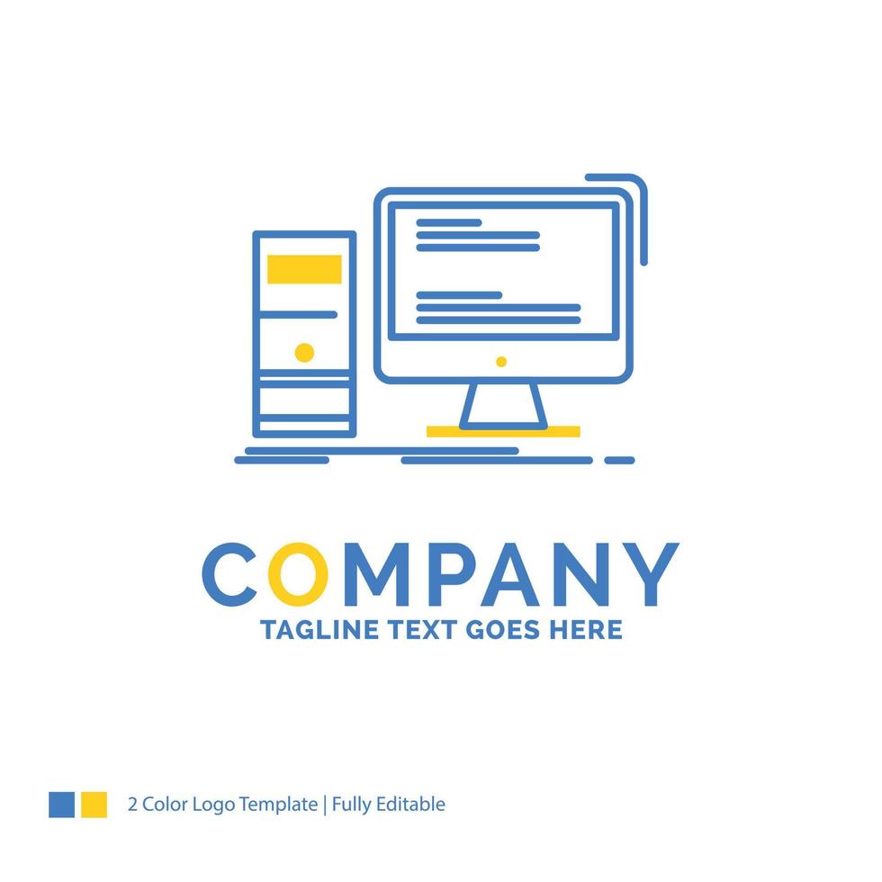 Computer. desktop. gaming. pc. personal Blue Yellow Business Logo template. Creative Design Template Place for Tagline. vector