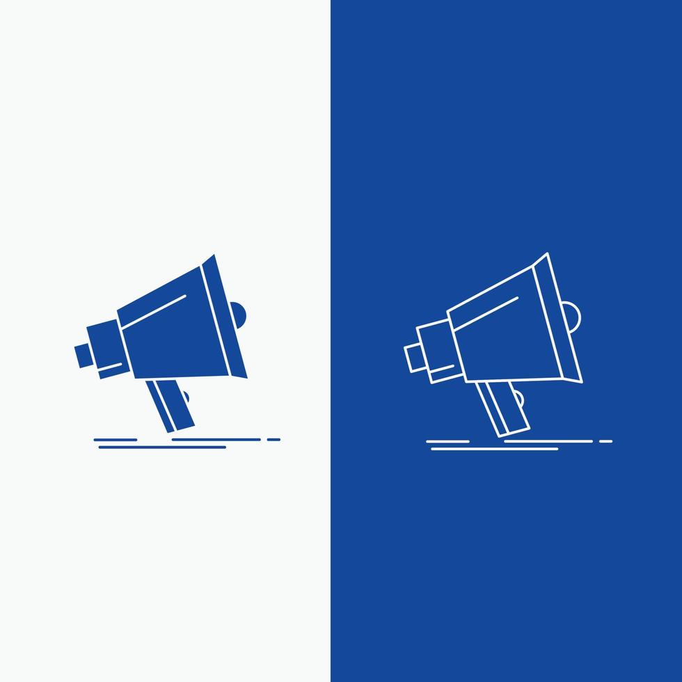 Bullhorn. digital. marketing. media. megaphone Line and Glyph web Button in Blue color Vertical Banner for UI and UX. website or mobile application vector