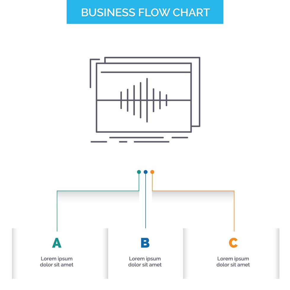 Audio. frequency. hertz. sequence. wave Business Flow Chart Design with 3 Steps. Line Icon For Presentation Background Template Place for text vector