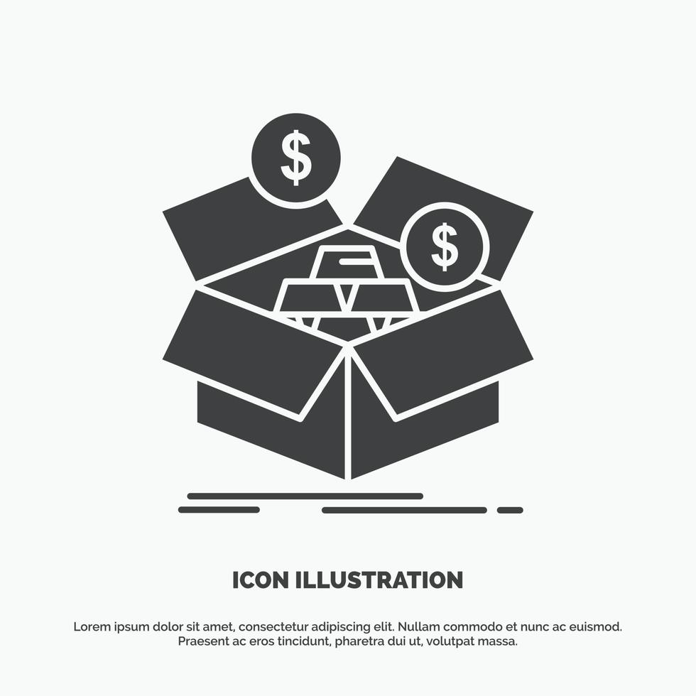 ahorros. caja. presupuesto. dinero. icono de crecimiento. símbolo gris vectorial de glifo para ui y ux. sitio web o aplicación móvil vector