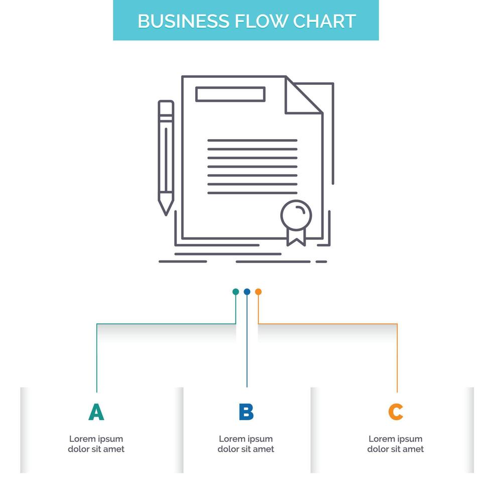 agreement. contract. deal. document. paper Business Flow Chart Design with 3 Steps. Line Icon For Presentation Background Template Place for text vector