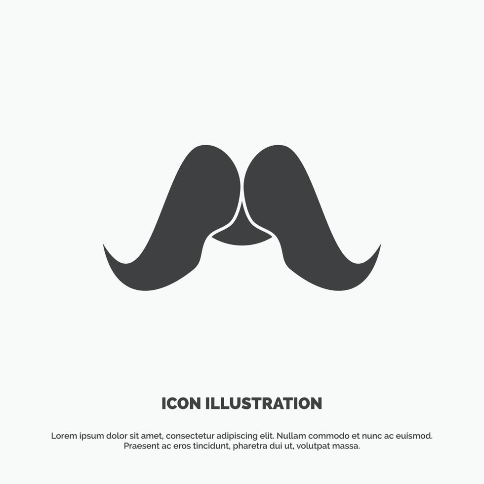 moustache. Hipster. movember. male. men Icon. glyph vector gray symbol for UI and UX. website or mobile application