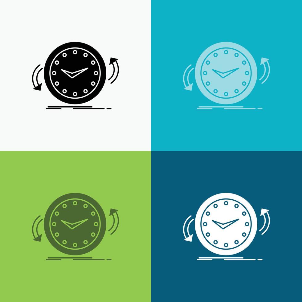 respaldo. reloj. agujas del reloj. encimera. icono de tiempo sobre varios antecedentes. diseño de estilo de glifo. diseñado para web y aplicación. eps 10 ilustración vectorial vector