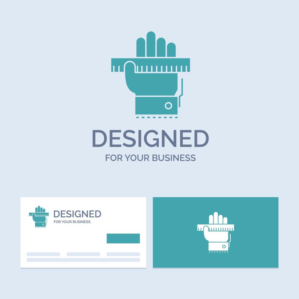 Education. hand. learn. learning. ruler Business Logo Glyph Icon Symbol for your business. Turquoise Business Cards with Brand logo template. vector