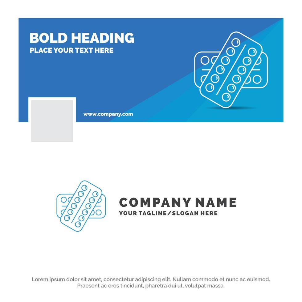 Blue Business Logo Template for medicine. Pill. drugs. tablet. patient. Facebook Timeline Banner Design. vector web banner background illustration