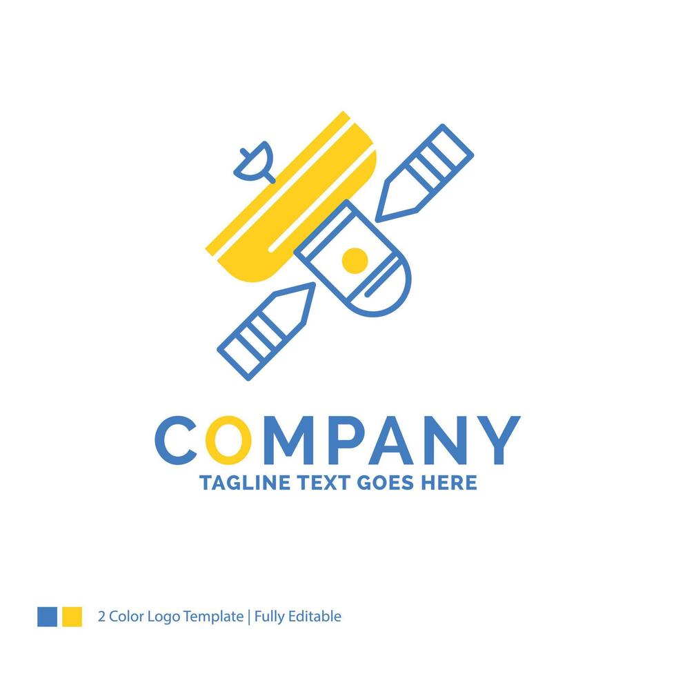 Broadcast. broadcasting. radio. satellite. transmitter Blue Yellow Business Logo template. Creative Design Template Place for Tagline. vector