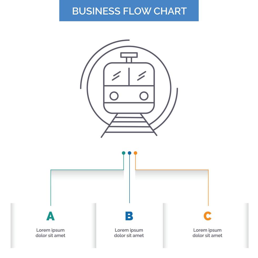 metro. train. smart. public. transport Business Flow Chart Design with 3 Steps. Line Icon For Presentation Background Template Place for text vector