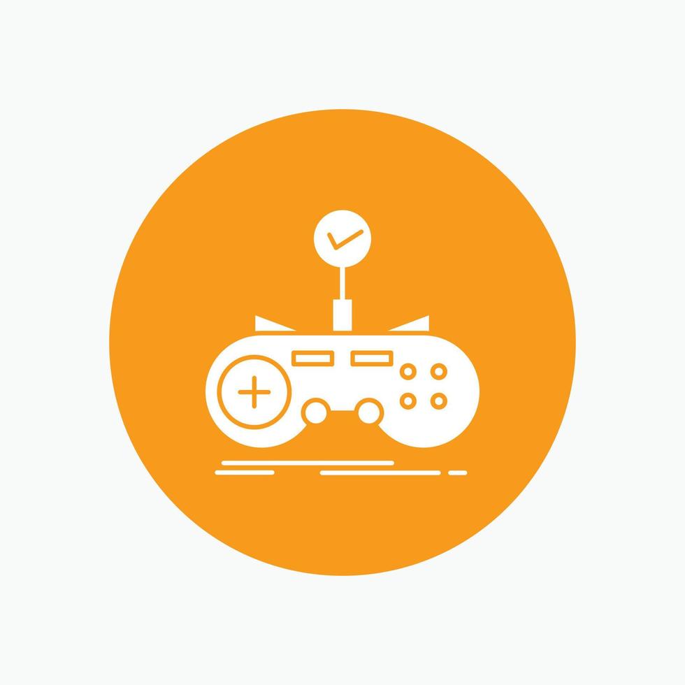 Check. controller. game. gamepad. gaming White Glyph Icon in Circle. Vector Button illustration