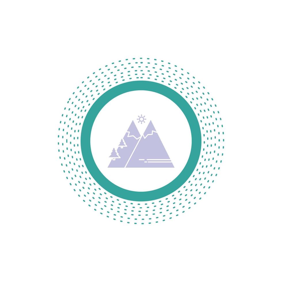 Mountains. Nature. Outdoor. Sun. Hiking Glyph Icon. Vector isolated illustration