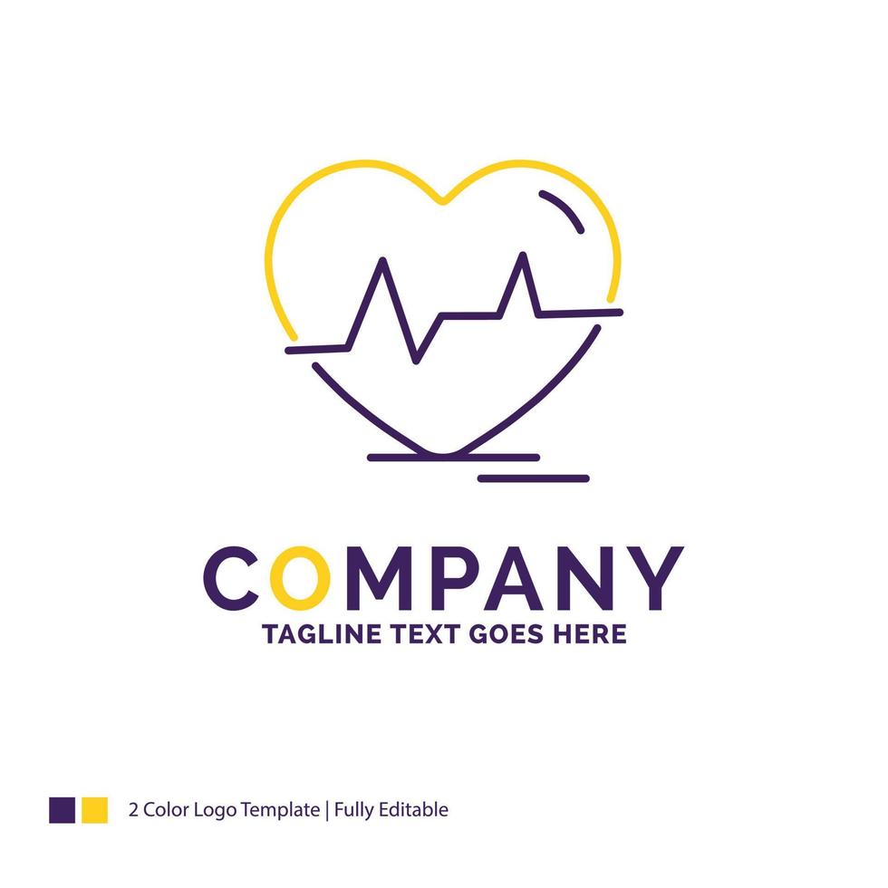 Company Name Logo Design For ecg. heart. heartbeat. pulse. beat. Purple and yellow Brand Name Design with place for Tagline. Creative Logo template for Small and Large Business. vector