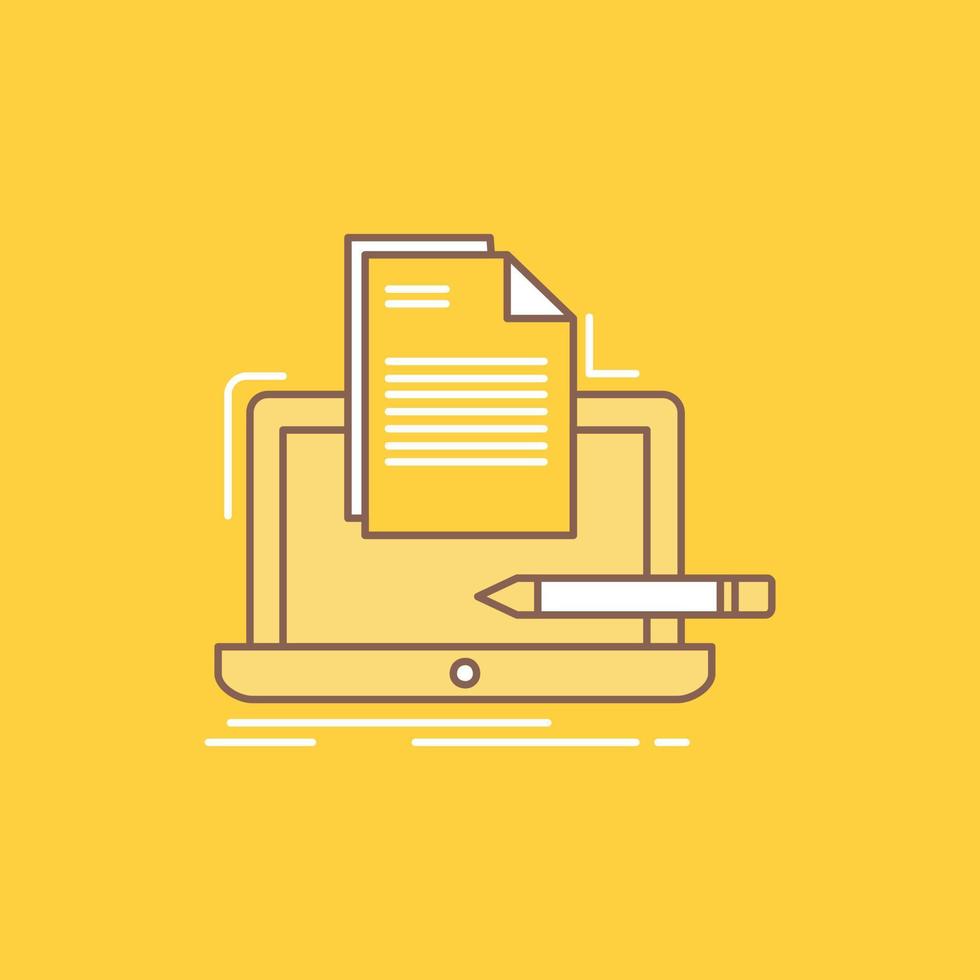 Coder. coding. computer. list. paper Flat Line Filled Icon. Beautiful Logo button over yellow background for UI and UX. website or mobile application vector