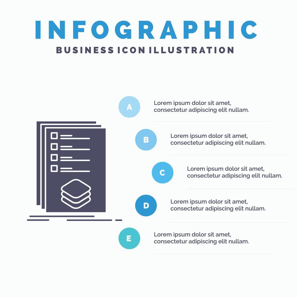 categorías. controlar. lista. listado. marque la plantilla de infografía para el sitio web y la presentación. icono de glifo gris con ilustración de vector de estilo infográfico azul.