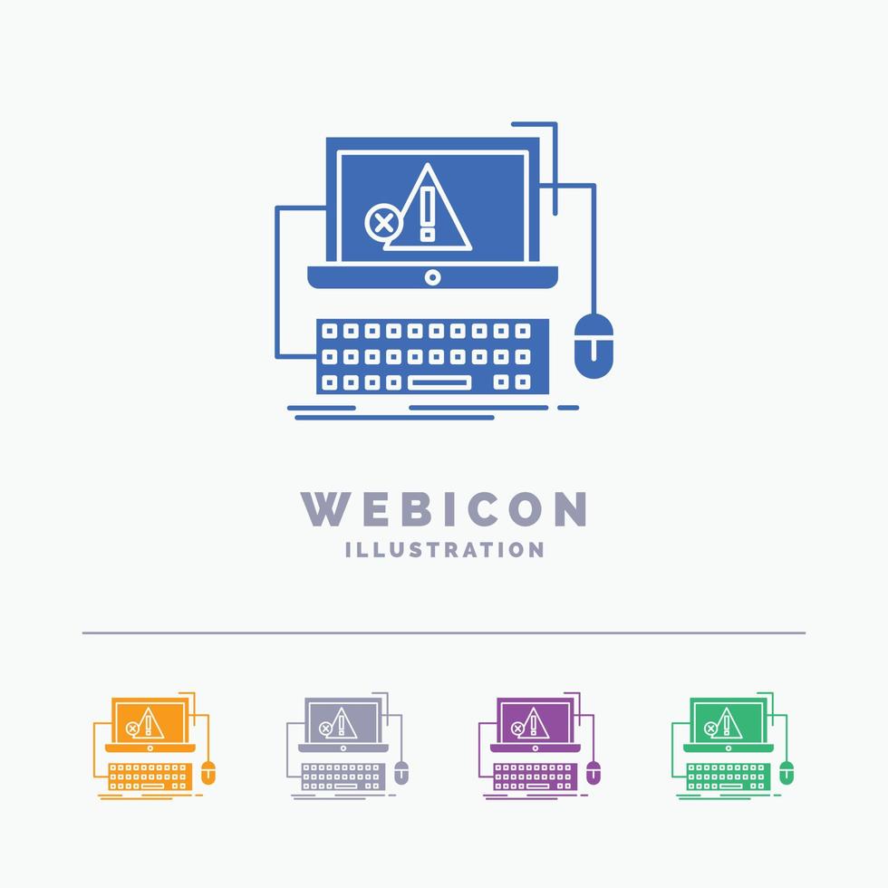 Computer. crash. error. failure. system 5 Color Glyph Web Icon Template isolated on white. Vector illustration