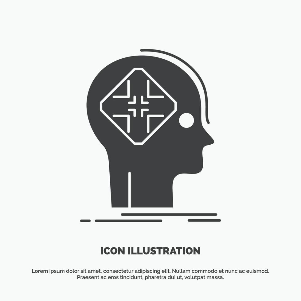 avanzado. cibernético futuro. humano. icono de la mente. símbolo gris vectorial de glifo para ui y ux. sitio web o aplicación móvil vector