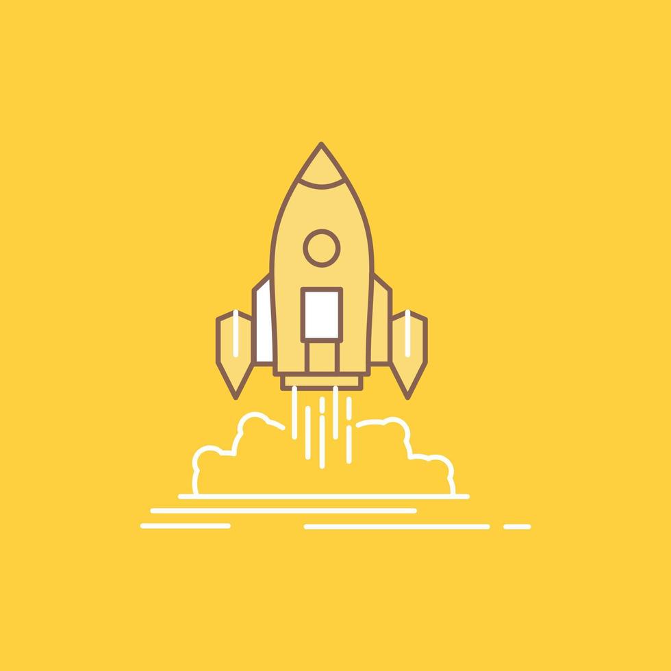 Launch. mission. shuttle. startup. publish Flat Line Filled Icon. Beautiful Logo button over yellow background for UI and UX. website or mobile application vector