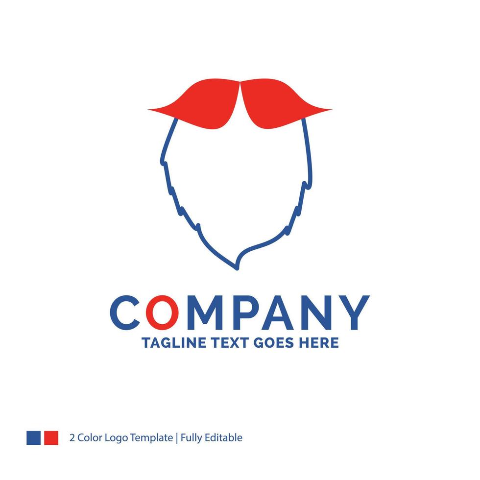 Company Name Logo Design For moustache. Hipster. movember. beared. men. Blue and red Brand Name Design with place for Tagline. Abstract Creative Logo template for Small and Large Business. vector