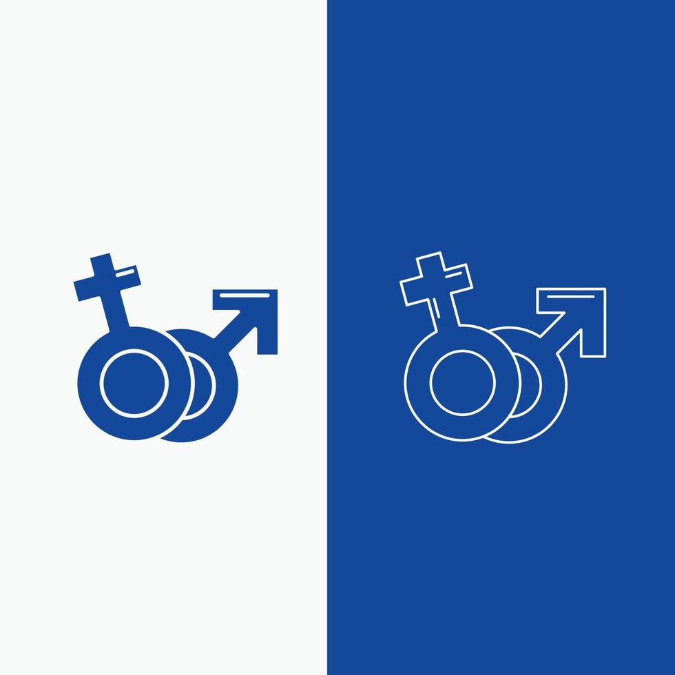 Gender. Venus. Mars. Male. Female Line and Glyph web Button in Blue color Vertical Banner for UI and UX. website or mobile application vector