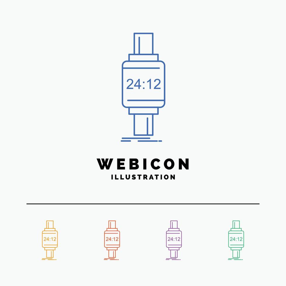 smart watch. smartwatch. watch. apple. android 5 Color Line Web Icon Template isolated on white. Vector illustration