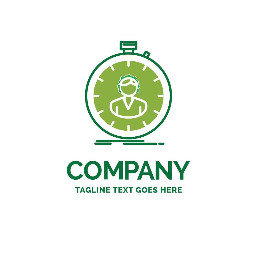 fast. speed. stopwatch. timer. girl Flat Business Logo template. Creative Green Brand Name Design. vector