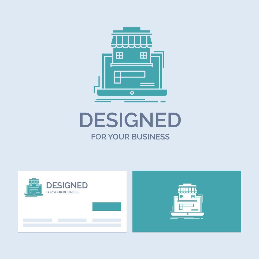 business. marketplace. organization. data. online market Business Logo Glyph Icon Symbol for your business. Turquoise Business Cards with Brand logo template. vector
