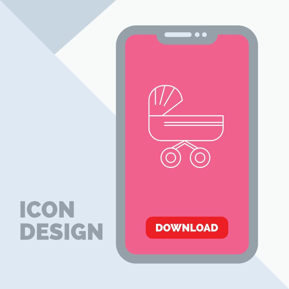 trolly. baby. kids. push. stroller Line Icon in Mobile for Download Page vector